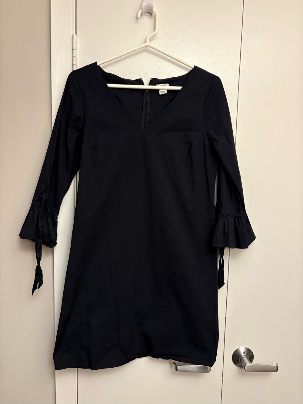 J. Crew Black V-Neck Bell Sleeve Tie Shift Dress